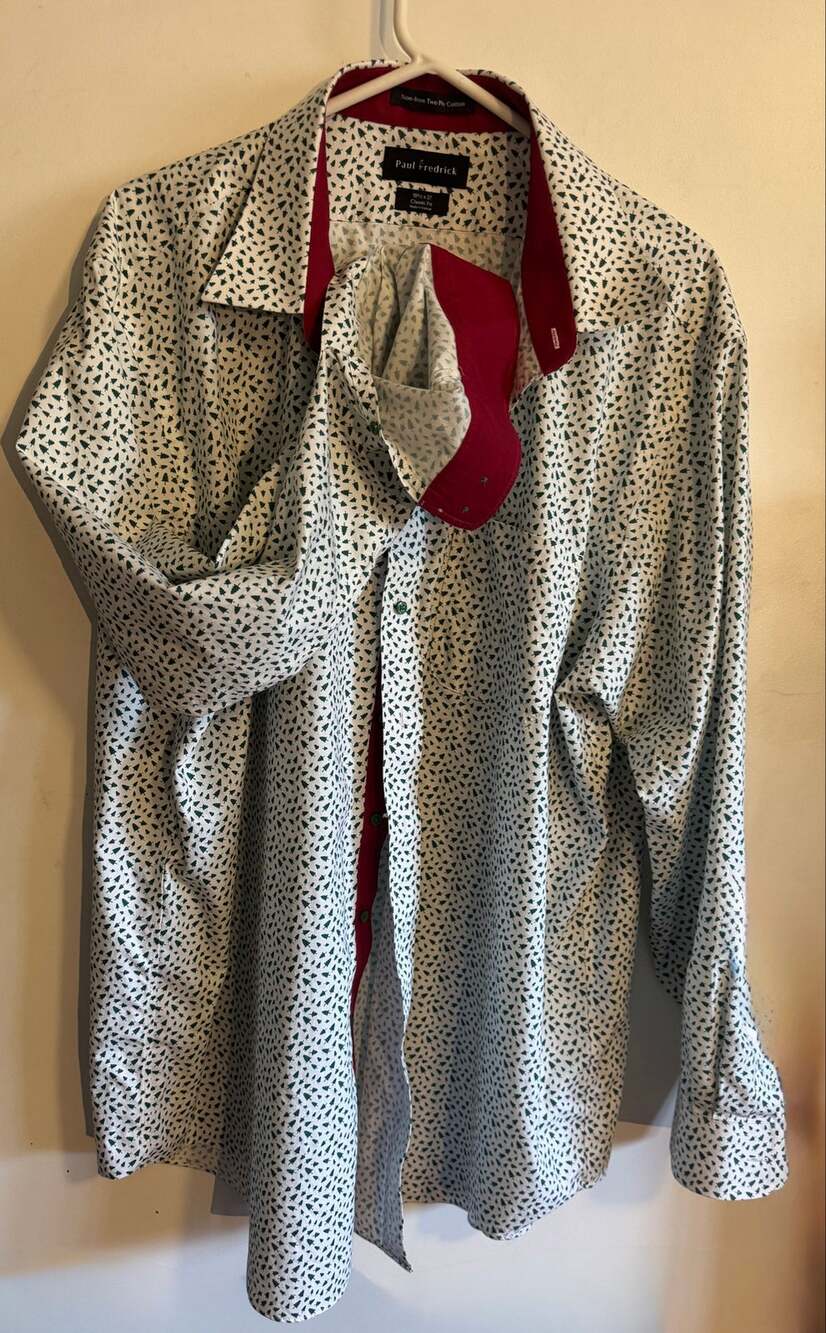 XXL🎄Christmas Evergreen Paul Fredrick Shirt Mens 18.5 x 37 Classic Fit Non-Iron